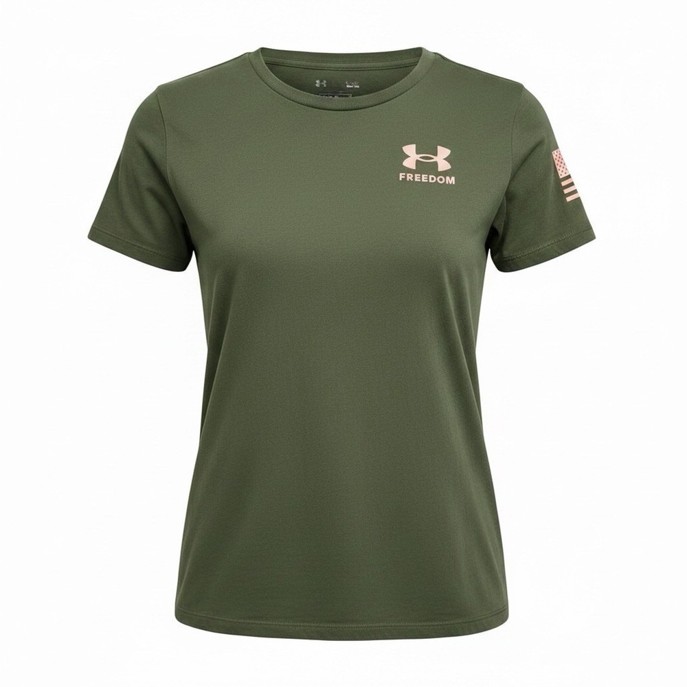 Under Armour Freedom T Shirt Women's Green Pink Graphic Flag Tee Size XL